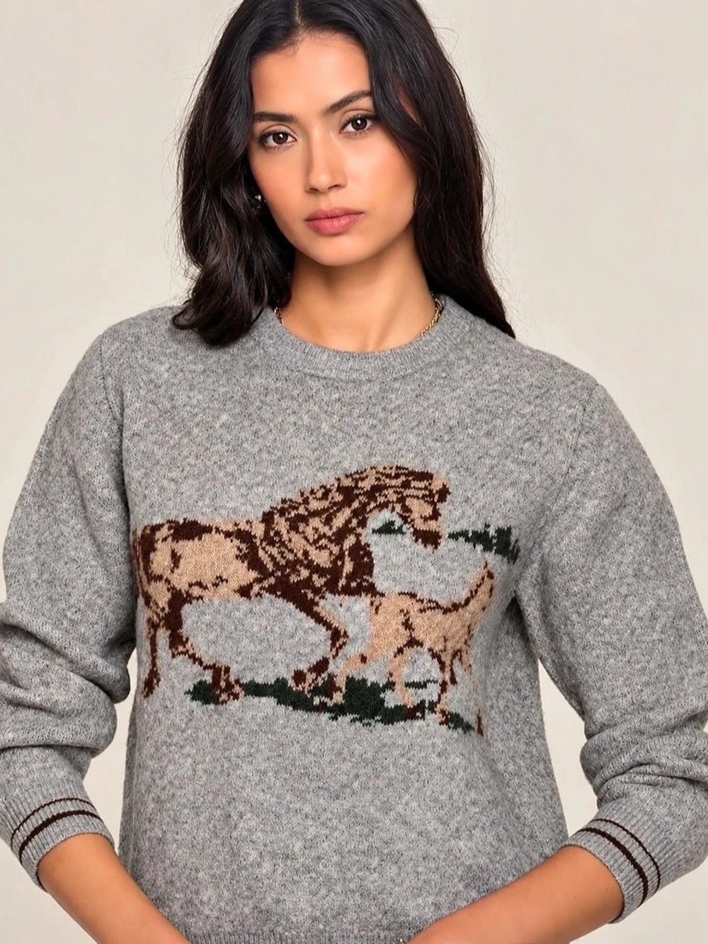 Anthropologie Heartloom Jackie Sweater Gray Horse Crewneck Relaxed Medium